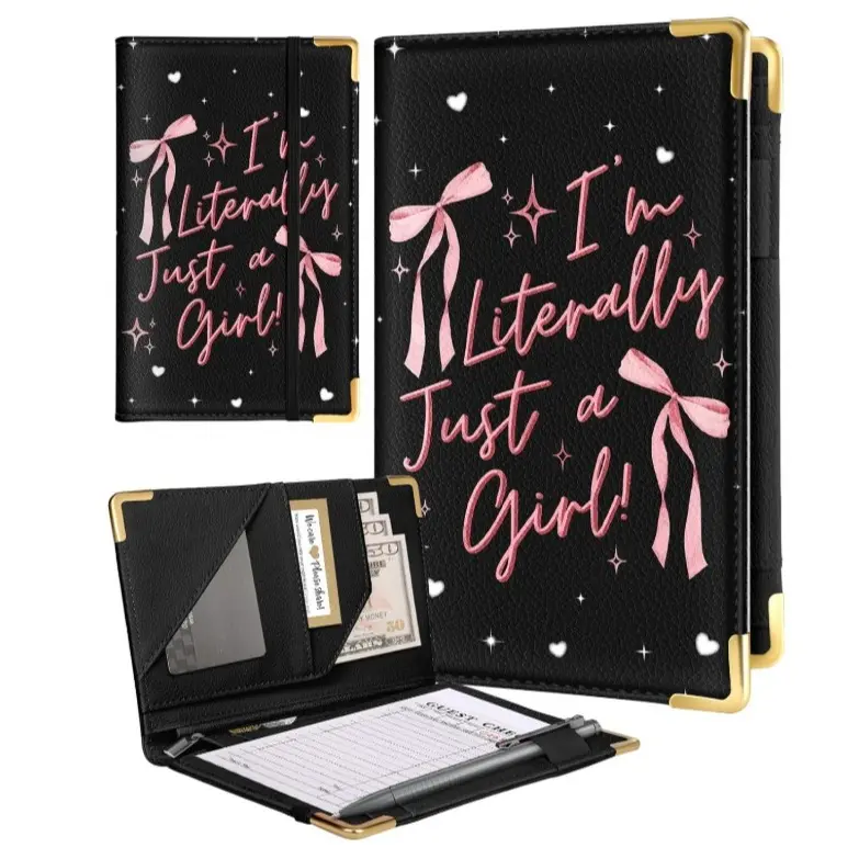 Server Book for Waitress With Zipper Pocket, Leather Waiter Organizer, Restaurant Checkbook Holder Accessories