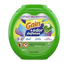 Gain Flings Laundry Detergent Pacs with Odor Defense, Laundry Detergent Super Fresh Blast Scent, 60 Count