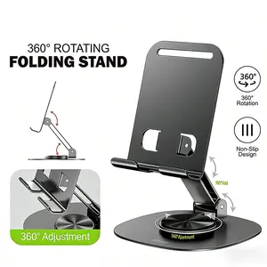 Desktop phone stand, portable foldable stand, 360° rotating foldable desktop phone holder with non-slip base, adjustable folding phone stand, rotatable design for easy storage, suitable for iPhone 17/16/15/14/13 Pro Max and all smartphones and iPad, ideal
