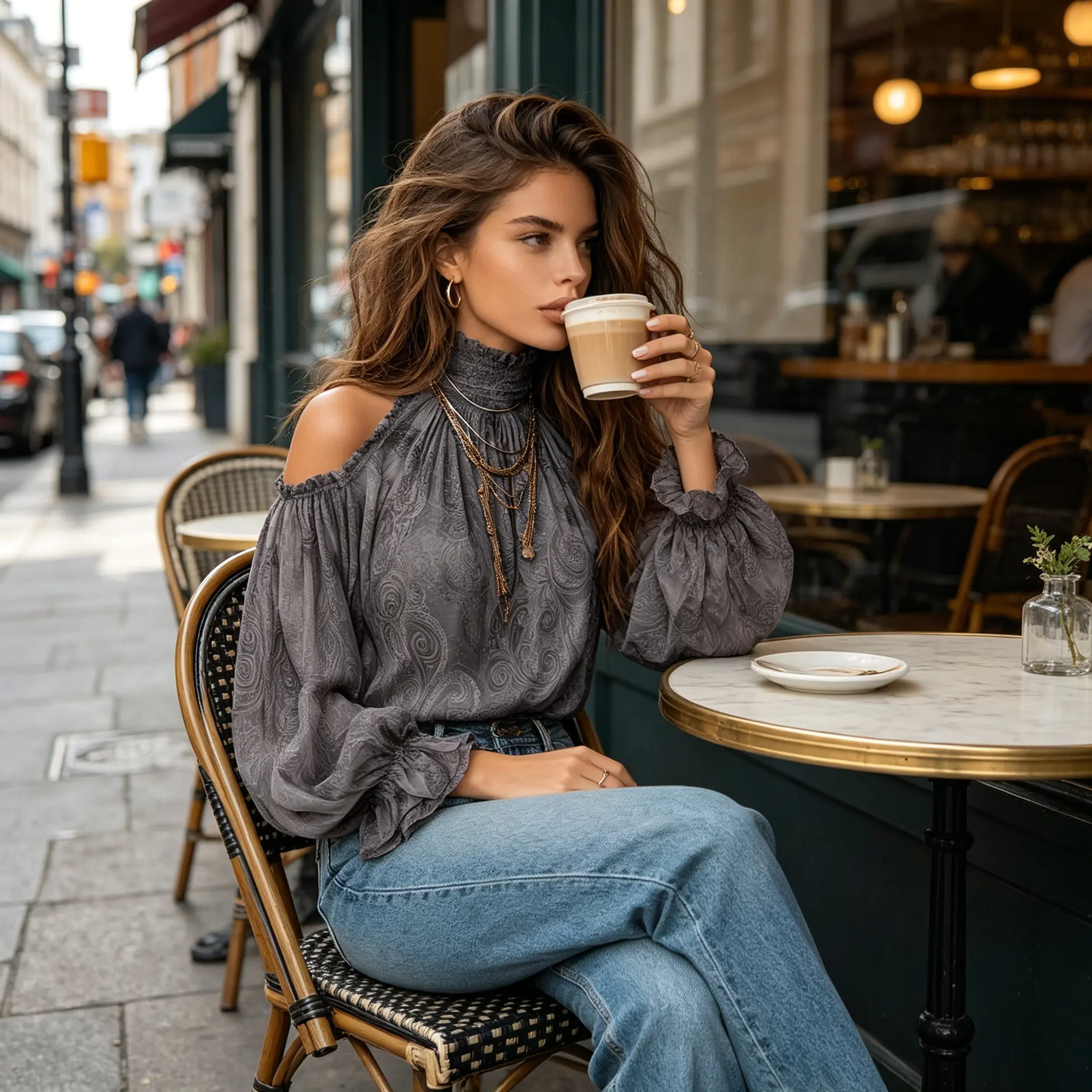 Women's 2026 New European American Vintage Paisley High Neck Off‑Shoulder Chiffon Blouse, Lantern Sleeve Loose Figure‑Flattering Casual Top trendy