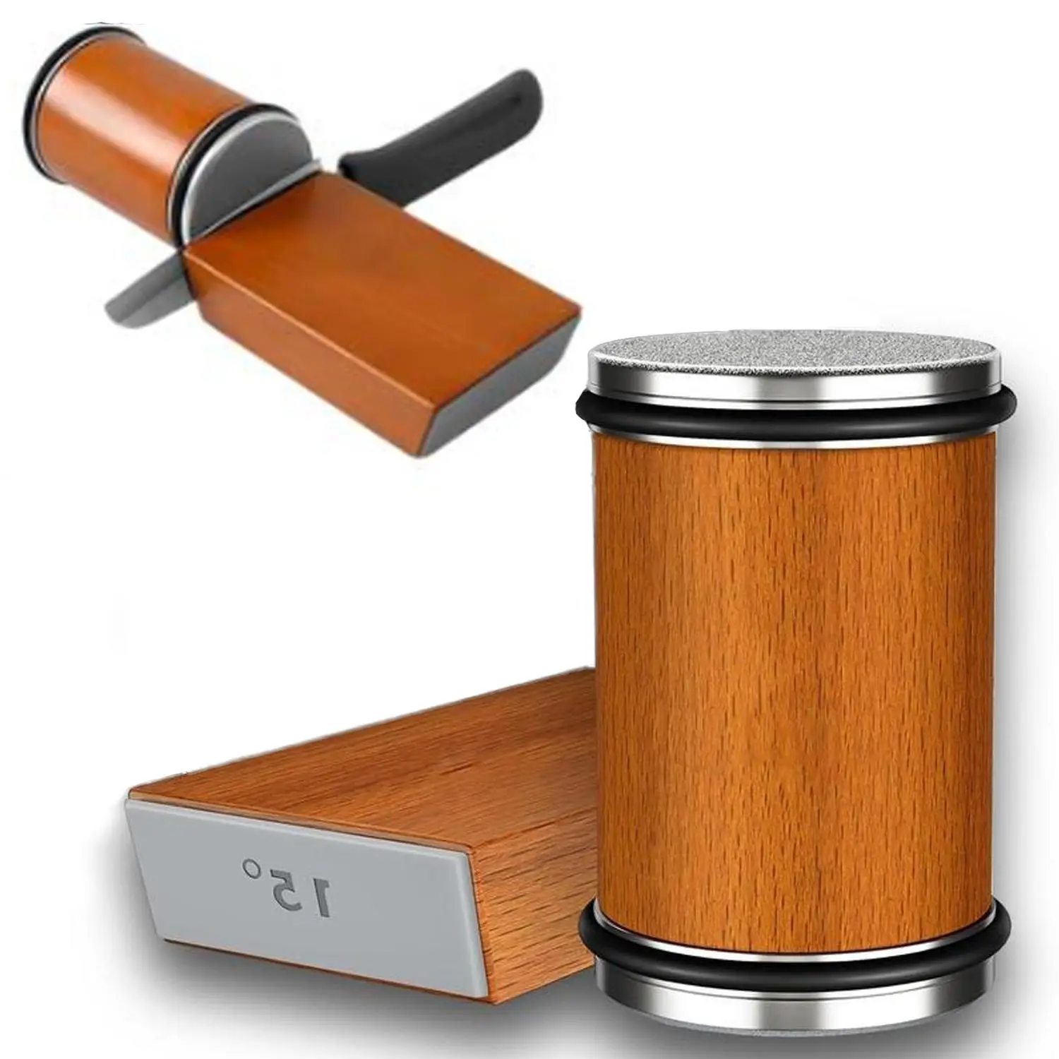 Wooden Handle Knife Sharpener, 2 Counts/set Knife Sharpening Tool, Manual Knife Sharpener for Home Chef, Modern Kitchen Accessories