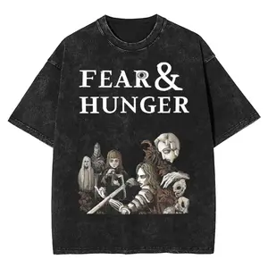 Fear And Hunger T Shirts Hip Hop Washed Cotton Harajuku T-Shirt Retro Men Women Tops Streetwear Printed Tee Shirt         8MG FR2