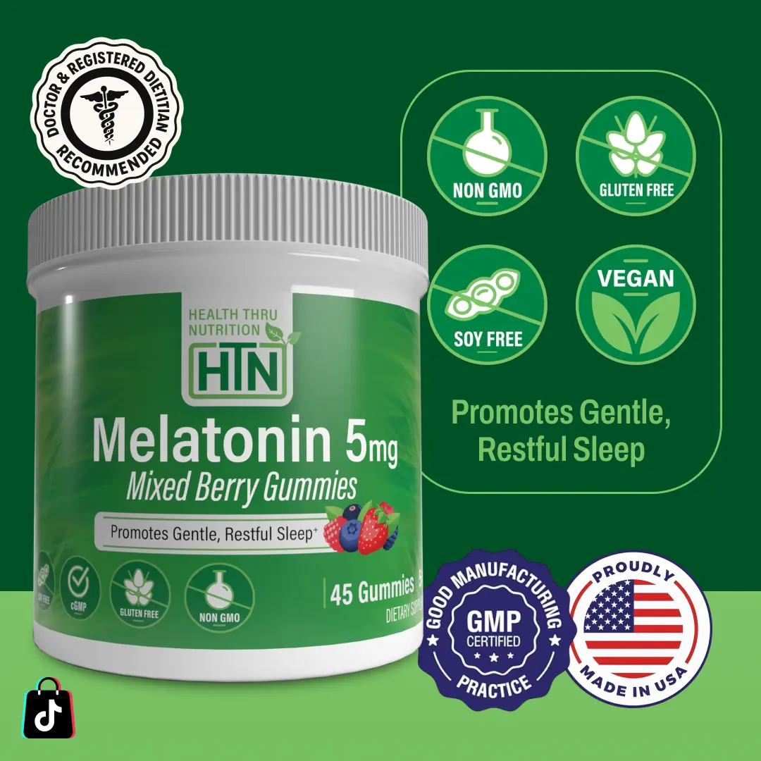 Health Thru Nutrition Melatonin Gummies – 5mg Mixed Berry 45 Count | Natural Sleep Support & Relaxation