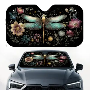 1pc, Enchanted Winged Flora Print Car Front Windshield Sunshade, Foldable and Practical, Great for Keeping Your Vehicle Comfortable on Long Road Trips, Weekend Adventures, and Quick City Stops, Car Accessory, UV Protective Sunshade
