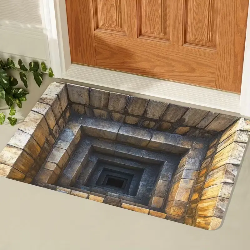 Front Door Mat Outside Entrance,Brick Bottomless Hole Area Rug for Living Room 3D Trap Optical Visual Illusion Rugs Playroom Floor Carpet Mat Non-Slip,Pet-Friendly Home Decor,Durable Floor Rug Decorative,Lightweight Foldable Indoor/Outdoor Rug Party Gift