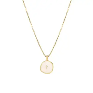 Gold Cross Necklace for Women Dainty Simple Cross Pendant with Enamel & Cubic Zirconia Gem Elegant Hypoallergenic Brass Jewelry Party Daily Wear For Easter