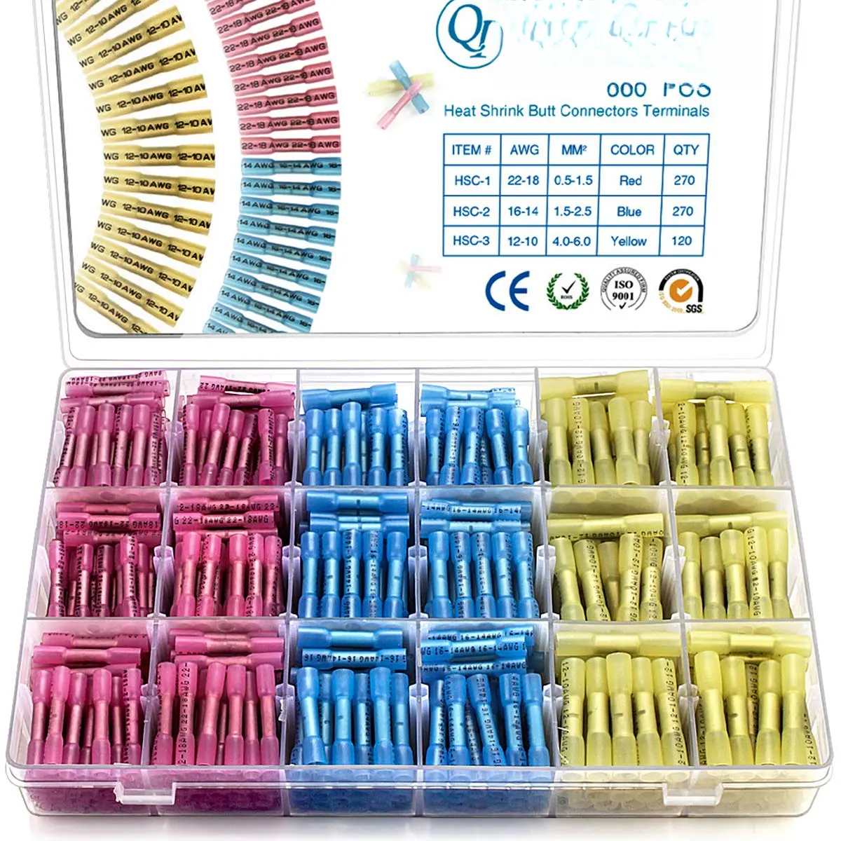 660-Count Synthetic Copper Insulated Heat Shrink Crimp Connectors Terminals with Wire Gauge Imprint, Butt Splice for Marine/Car Use, CE & SGS Standards Compliant to Prevent Wire Failure, Ce Standards