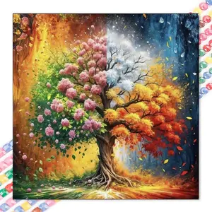 1 DIY diamond painting kit, 5D diamond art set, DIY decoration, Four Seasons Tree diamond painting kit, full round diamonds, mosaic, diamond art, DIY home decor, suitable for Christmas.