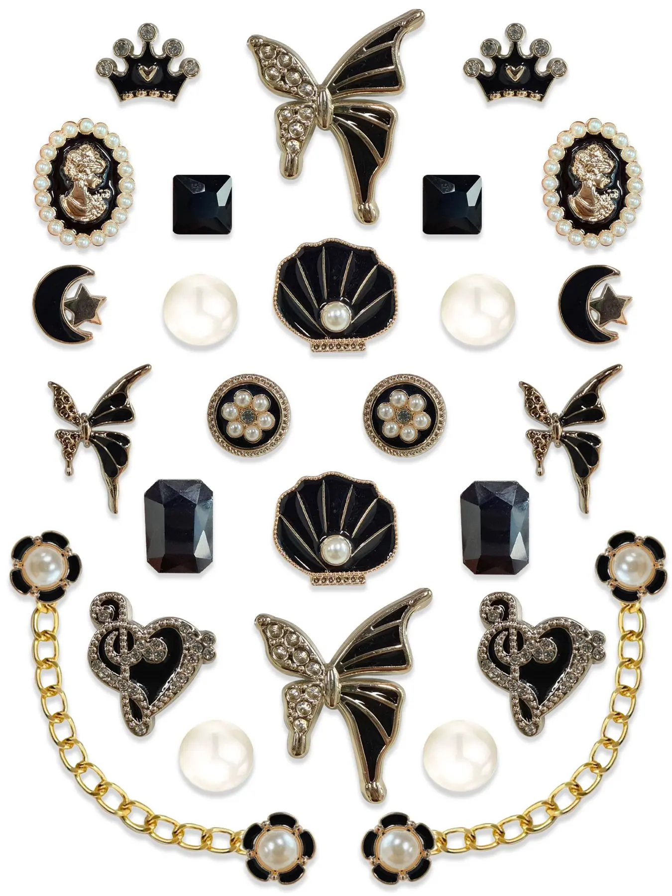 26 Pcs Vintage Gold Resin Shoe Buckles, Butterfly Pearl Chain DIY Shoe Accessories, Decorative Shoe Accessories, Shoe Embellishment Set, Hole-In-Shoe Decorations, Shoe Charms