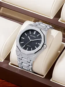 Men's Quartz Watch, Stainless Steel Band, Waterproof Night Glow, Trendy Hip Hop Design, Business Calendar Wristwatch, Business Fashion Watches