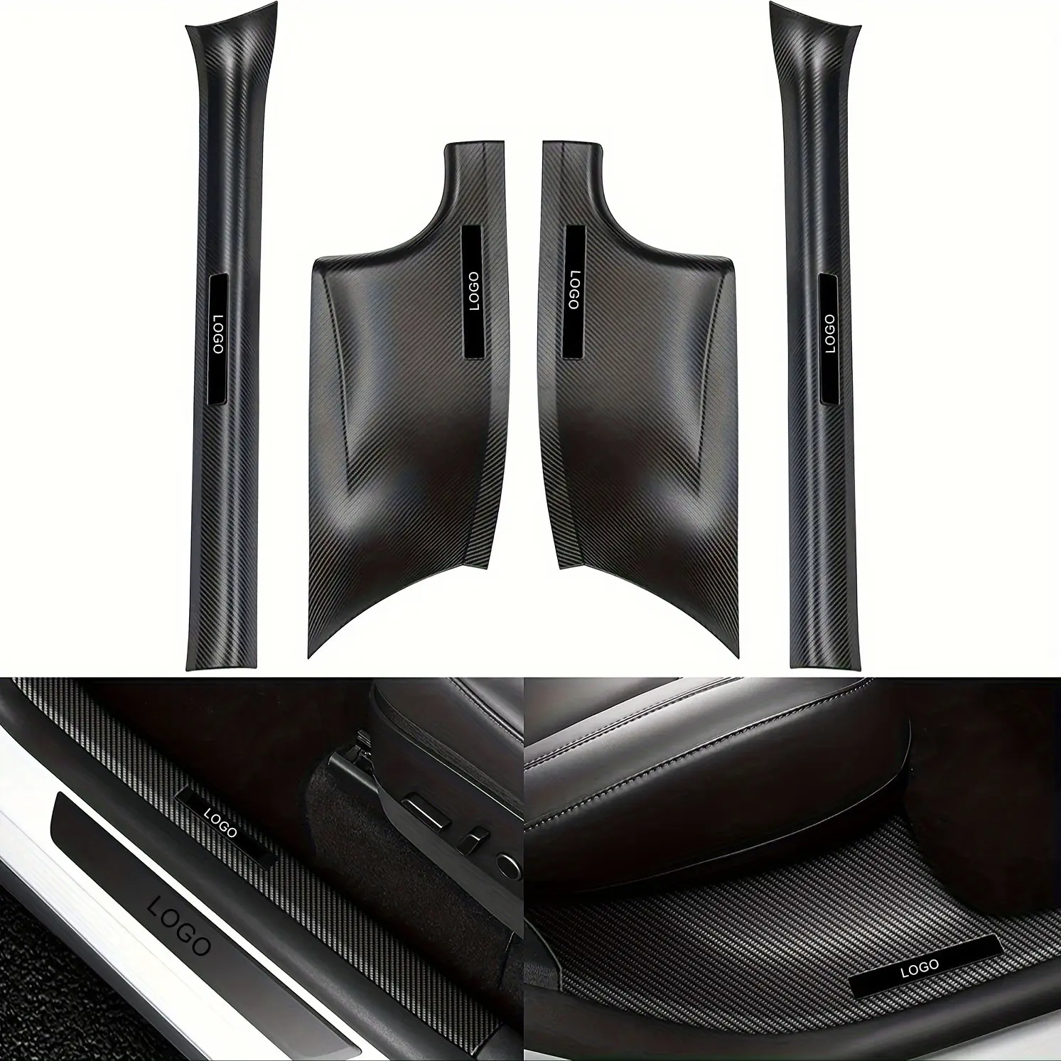 Topfit Carbon Door Sill Protector & Rear Scuff Plate Guard for Tesla Model Y 2020-2026, ABS Material, Front Fiber Painting, Durable, Lightweight, Easy Install, Emblem, Handle, Car Accessories