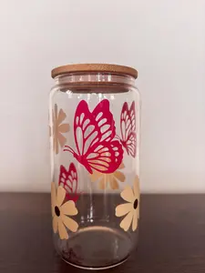 Spring Butterfly Glass and Plastic Drinkware Cup