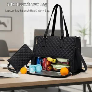 2-IN-1 Lunch Tote Bag for Women, 15.6 Inch Laptop Work Bag with Insulated Lunch Box Compartment & Wallet Large Capacity Perfect for Office, Nurse, Teacher, Business & Travel