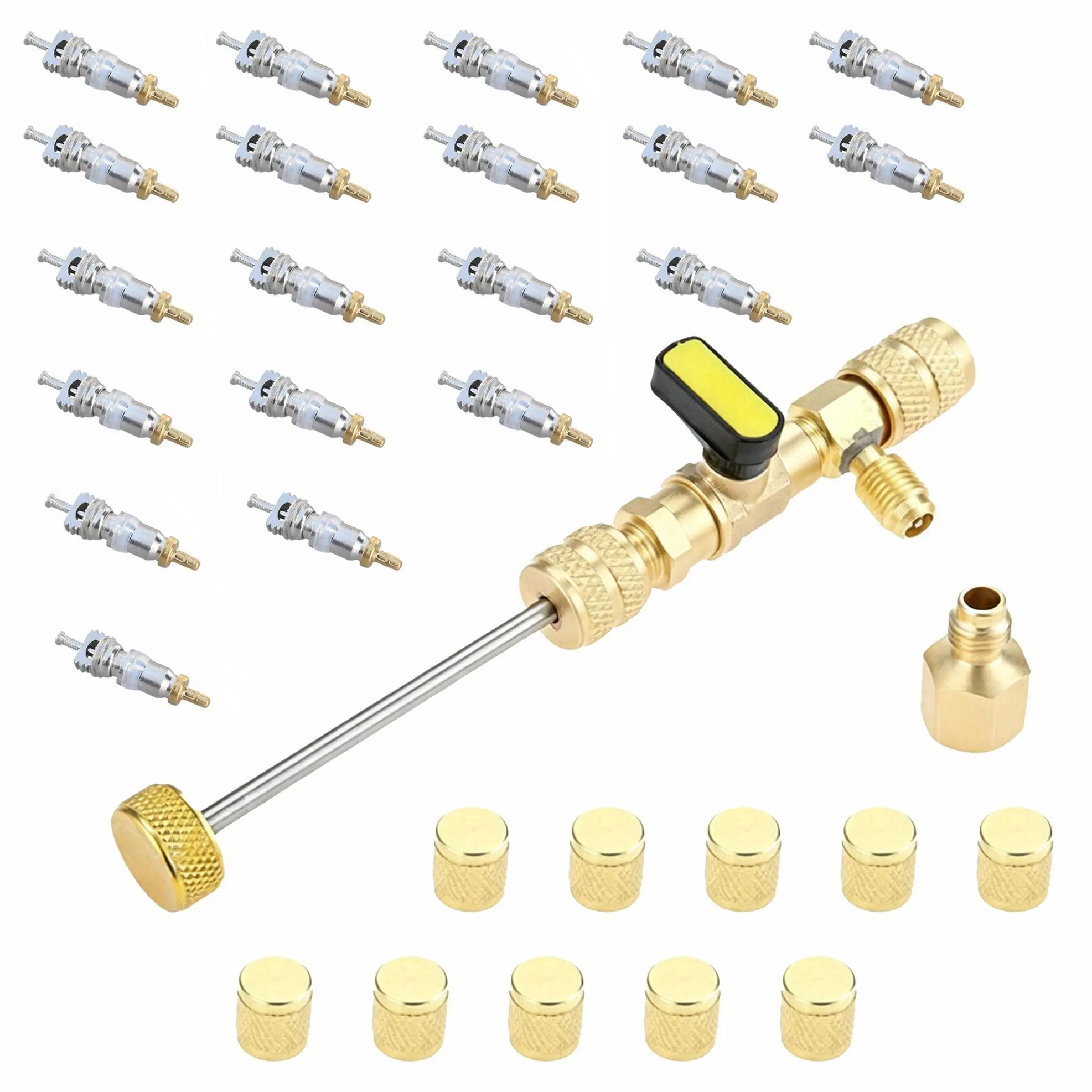 Valve Core Remover Installer Tool and HVAC Service Wrench Set With Hex Adapters, Dual Size SAE 1/4 to 5/16 Port,Refrigeration Service Wrench, 10 Valve Core