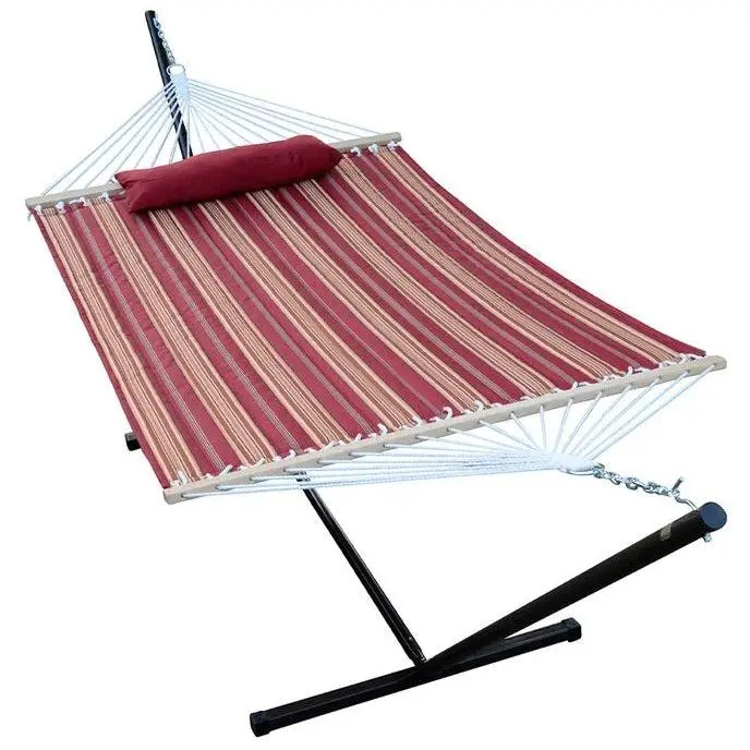 Algoma Red Stripe Quilted Hammock, Pillow and Stand Combination