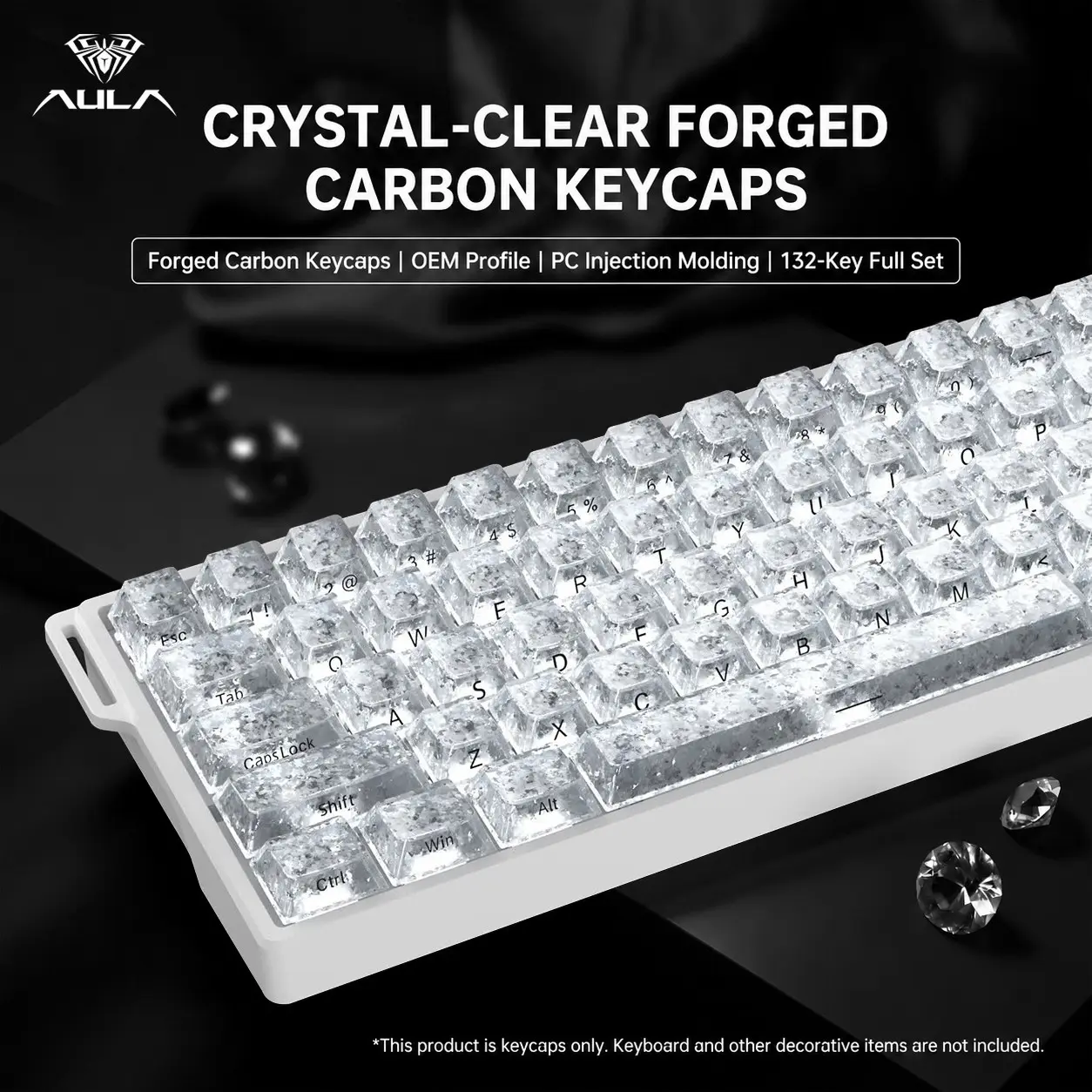 Aula Carbon Fiber Keycaps, Clear Keycaps, PC Transparent Material, Side Characters, High-End Design, Compatible with Multiple Keyboard Layouts