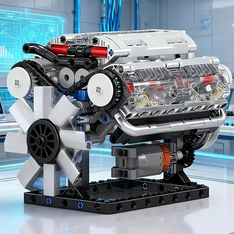 552PCS V8 Engine Building Blocks Toys Kit Assembly Technical Mechanical Bricks Model Creative Desktop Ornaments Gifts For Kids Adult Magnetic Building Blocks Diy Engineering Model