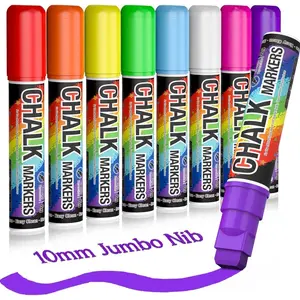 Washable Window Chalk Markers for Cars: 8 Colors Jumbo Liquid Chalk Markers with 10mm Thick Tips, Big Chalkboard Markers for Glass, Auto, Bistro, Mirror, Poster, Business