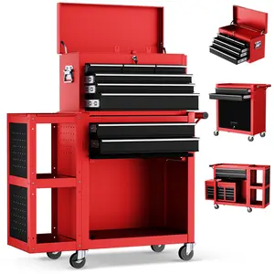 Heavy Duty 8-Drawer Rolling Tool Chest with Lock, Wheels & Side Hooks, Detachable Top Tool Box & Bottom Cabinet, Large Storage for Garage Workshop Organization