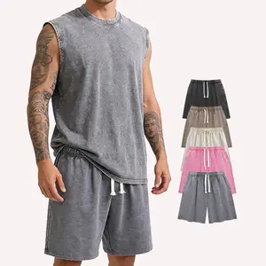 Unisex Retro Acid Wash Basic Mens Tee & Shorts Cotton,Womens Breathable Casual Summer Outfit for Men & Women,Comfortable for All Genders,Loose Fit Unisex Tshirt Shorts Short Sleeve Casual Streetwear Basic Tops Crewneck