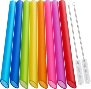 Reusable Boba & Smoothie Straws Set (8 Pack) – Jumbo Wide BPA-Free Straws with Cleaning Brushes, Multi-Color Bubble Tea & Milkshake Straws