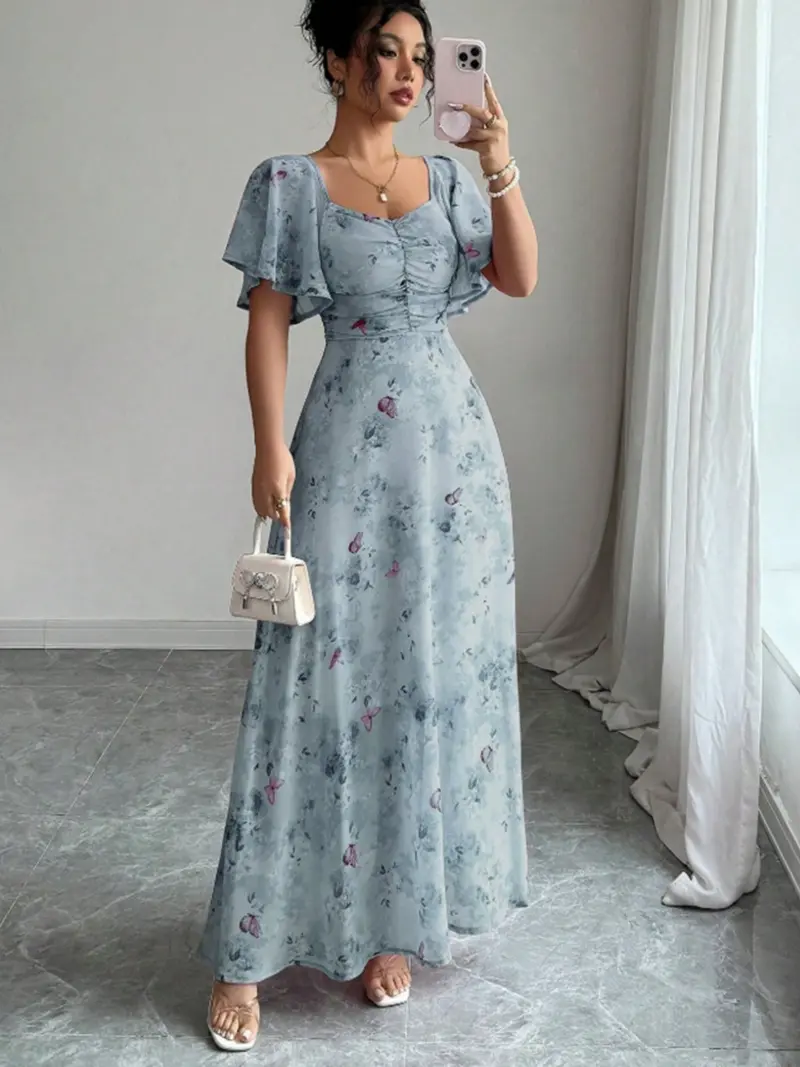 short flowy dress for wedding guest Ever-Pretty V-Neck High-Low Summer Formal Wedding Guest Dress with Short Sleeves
