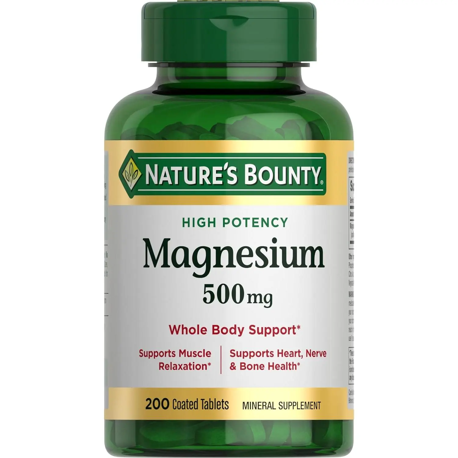 Nature's Bounty Natural Ingredients Magnesium 500 mg Mineral Tablets - High Potency Dietary Supplement for Adults, Bone & Muscle Health, Muscle Therapy, Brain Health, 200ct