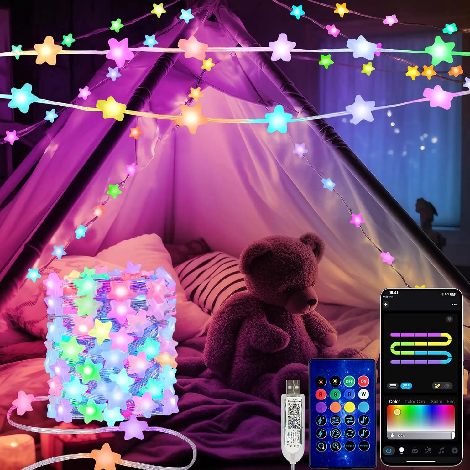 RGB Globe String Lights, 132 Balls DIY Color Changing Fairy Lights, USB Powered Remote & APP Control, Music Sync, Vibrant RGB Lighting, Christmas Decorations, RGB Led Lights