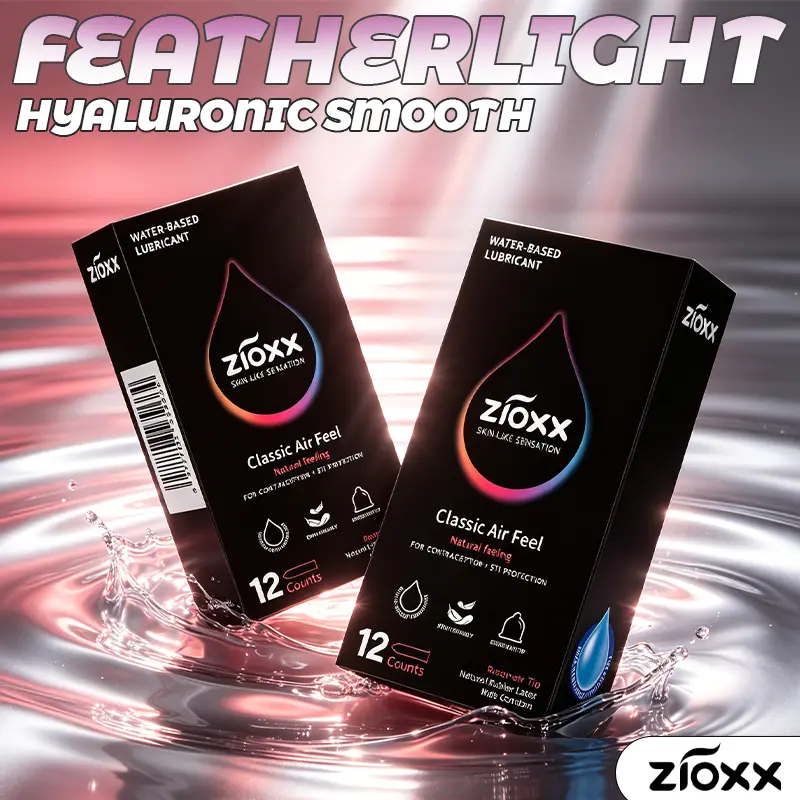 ZIOXX Classic Air Feel Male Condoms, 12-Count 52mm 0.045mm Thin Latex Condoms with Reservoir Tip, Water-Based Smooth Soft Comfortable for Reliable Everyday Protection