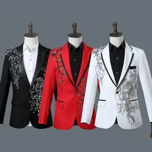 Men’s formal nightclub stage performance set for male singers/hosts, featuring a diamond-patterned double-sided design and long sleeves