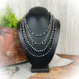 Turquoise Layered Western Horse Bit Necklace – Faux Navajo Pearls | 4-Layer Statement Necklace