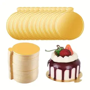 10/30/50pc Mini round cake cardboard golden mousse cake base, easy to hold handle baking dessert hard paper design, suitable for chocolate, pastries, cheesecake, etc., Cake Presentation, weddings, birthdays, Christmas, New Year, Valentine's Day, party