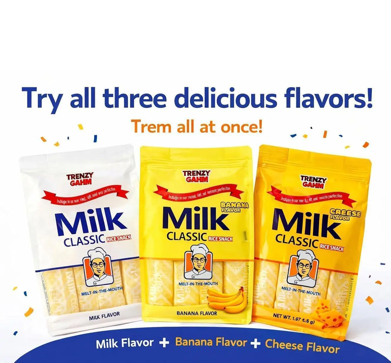 Milk Rice Snack Variety Pack – 3 Flavors (Milk, Banana & Cheese), Non-Fried Crispy Korean Rice Snack, Individually Wrapped Kids School Snack, Melt-in-the-Mouth Rice Crackers