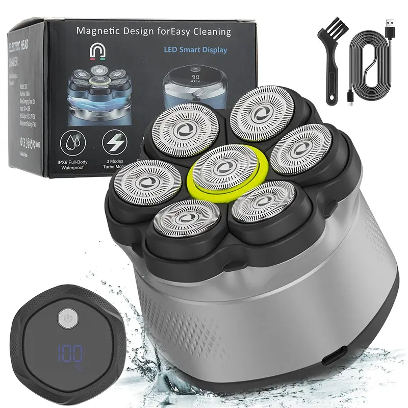 Men's High-Power Razor, 7-Blade Magnetic Cordless Rotary Shaver, Rechargeable Shaver Machine, Full Body Washable, Digital Display, Electric Beard Trimmer, Comfortable & Efficient, Rechargeable Rotary Shavers