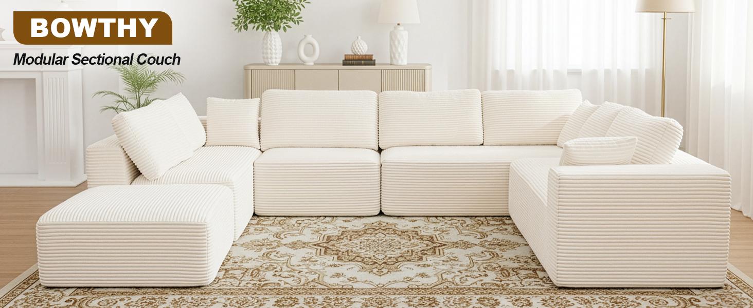 Modular Sectional Cloud Couch for Living Room,Modern Boneless Couche Set with Plush Corduroy,Comfy Floor Sofa with Memory Foam,Stupendous U Shaped Sofa with Chaise,No Assembly Required、shaped sofa