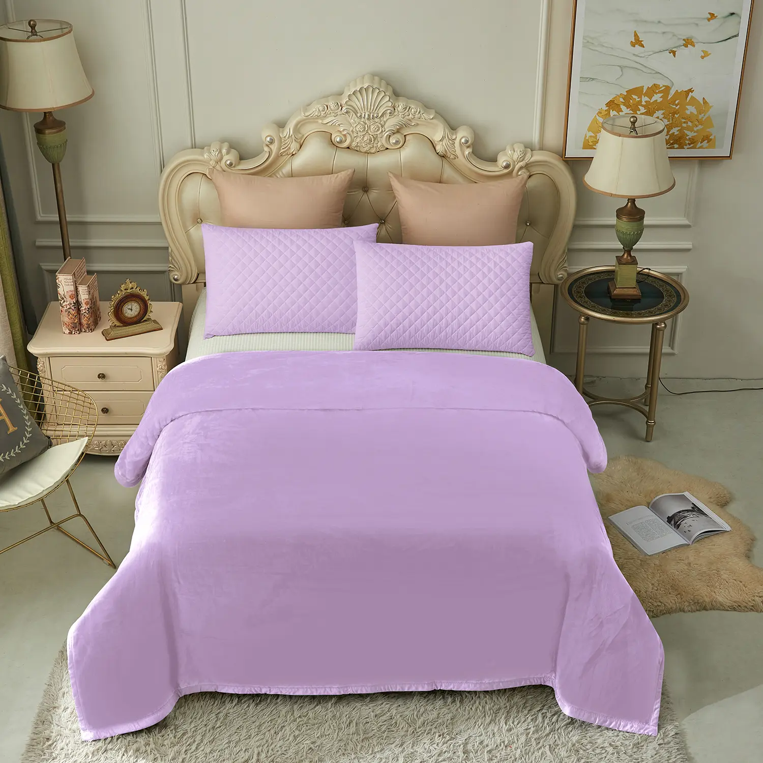 Fluffy Fleece Plush Blanket - Soft Polyester Queen Size Bedding, 75"x91" 3.5 LB, Warm Breathable Solid Light Color Microfiber Linens, Fluffy Blanket