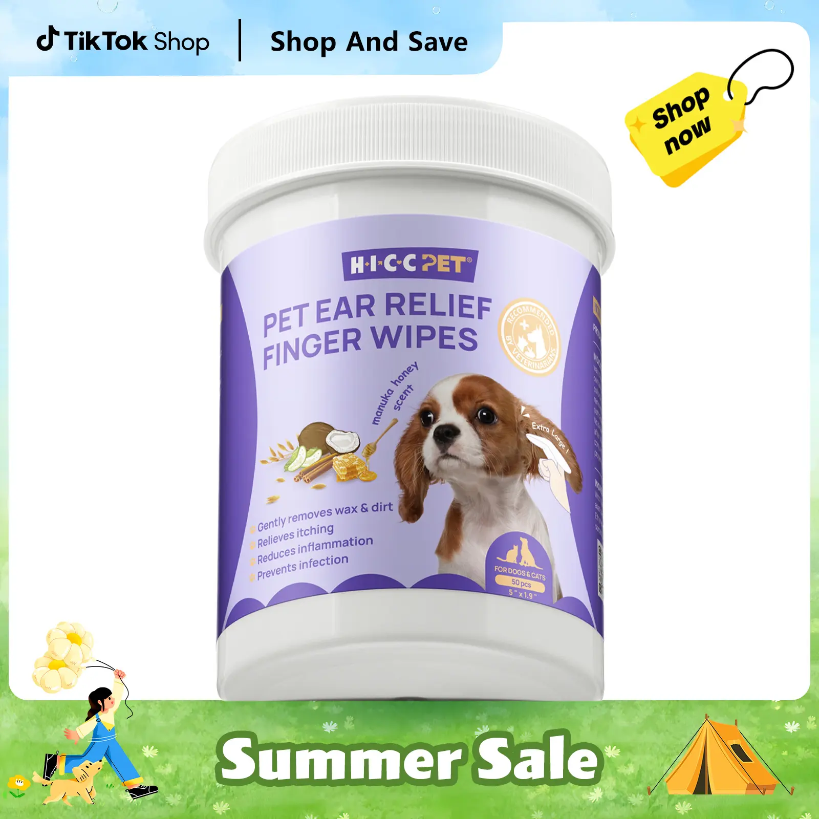 【New Arrivals】 HICC PET Dog Ear Finger Wipes 100 Pack - Remove Wax & Stop Odor - Anti Itch Ear Cleaner for Dogs & Cats - Coconut Oil, Gentle Pet Grooming Wipes for Puppies Dog Wipes for Itchy Ears Prevent Ear Infections Natural #DealsForYouDays,summerwin