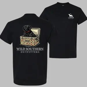 Southern Puppy T-Shirt - Cute Black Lab In Camo Cooler Graphic, Hunting Dog Lover Shirt, Casual Everyday Wear Classic Menswear Top