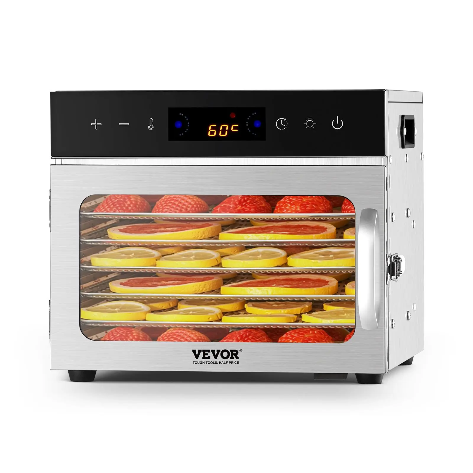 【Summerfinds】VEVOR Countertop Digital Display Food Dehydrator - 6 Stainless Steel Trays, 400W Electric Dryer with Adjustable Temp, 24-Hour Timer, Even Drying, Large Cap, Multi-Slice for Jerky, Fruit, Specialty Kitchen Home Appliances