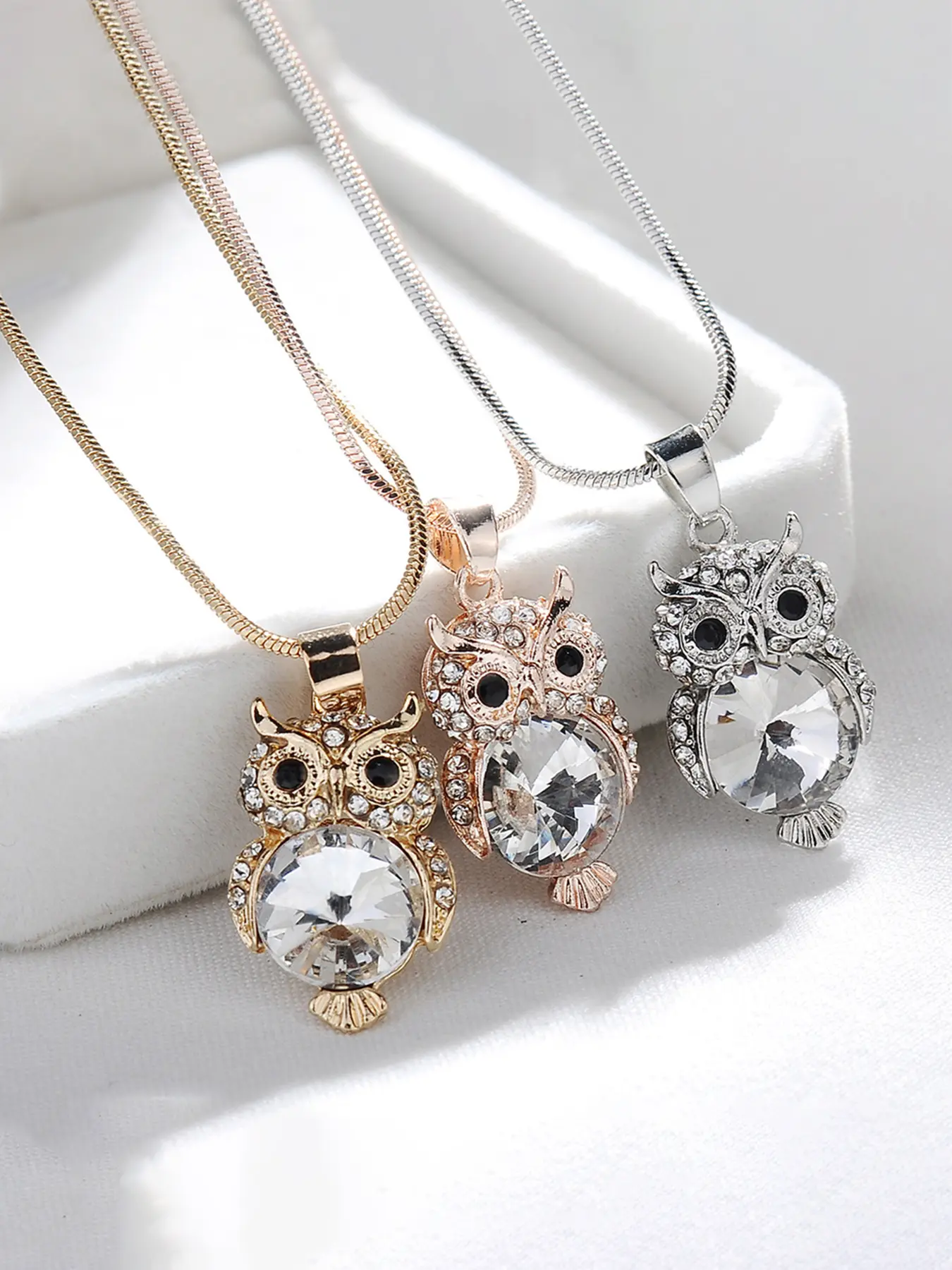 Cute Crystal Owl Necklace, Fashionable Jewelry Accessory, Sparkling Rhinestone Design, Perfect Gift for Women & Girls, Animal Pendant, Rhinestones Pendant Necklace, Rhinestone Decorated Necklace