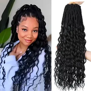 THE WELL KEPT 24 Inch Faux Locs Crochet Hair 6 Packs Soft Goddess Locs Crochet Braids Deep Wave Pre Looped Crochet Hair Extensions for Black Women (24 Inch, 1B)