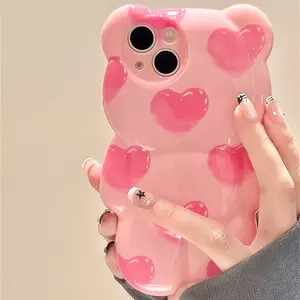 Cute Love Bear Phone Case for iPhone 16ProMax 16 15Pro 14PLUS 13 12Pro 11 Pro Max X XSMAX Soft Back Cover Protective Casing Screen Protector