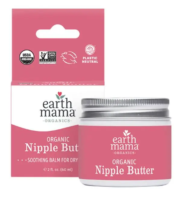 Earth Mama Organic Nipple Butter – Lanolin-Free Nipple Cream Safe for Breastfeeding & Pumping – Nursing Essential – 1 fl oz or 2 fl oz
