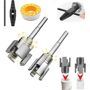 Integrated Internal & External Pipe Threading Tool with Screw Extractor & Sealant Tape Dual-Function PVC Pipe Threader Kit Electric Drill Compatible for Plumbing, DIY, HVAC (1/2"+ 3/4")