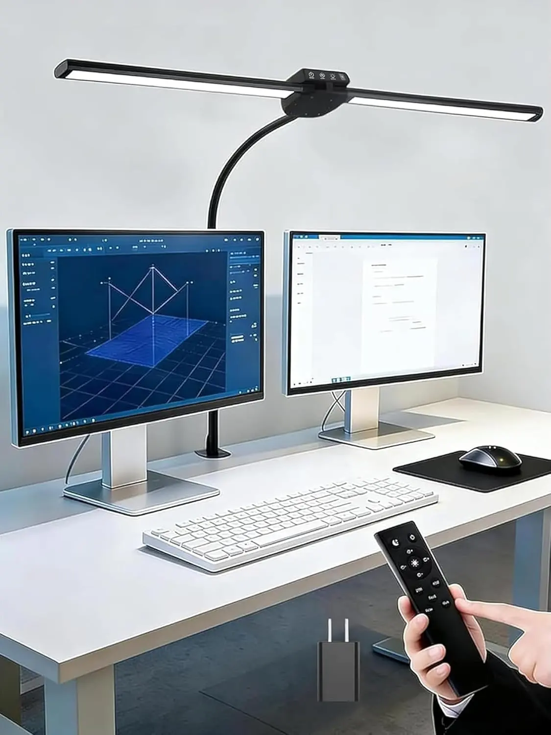 108 LED Clamp Desk Lamp with Aluminum Base - Adjustable Arms, Bases & Shades, 1200 Lumen, 5 Color Modes, 9 Brightness Levels, Remote Control, Timer Auto Shut-Off, Modern Home Office Reading Workbench Lighting