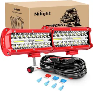 Nilight 2PCS 6.5in Triple Row Spot-Flood Combo LED Light Bar with Wiring Kit, Off-Road Driving Light Strip for Trucks, SUVs