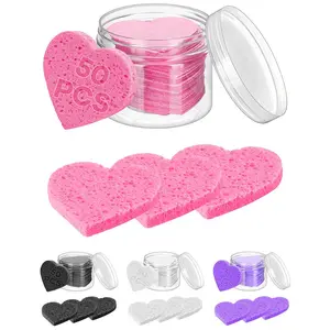 Heart Shaped Compressed Facial Sponge, 50pcs/set Natural Cellulose Face Sponge for Face Cleansing, Exfoliating Mask, Makeup Removal, Facial Care Tools