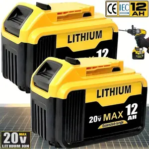 2Pack DCB200 12.0Ah 20V Lithium-ion Replacement for Dewalt Battery DCB201 DCB200 DCB203 DCB206 DCB207 Compatible with Dewalt 20V Battery Cordless Power Tools and Chargers