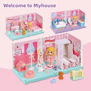 DIY Dollhouse Kit for Girls, Realistic Pretend Play Toy, Perfect Holiday Gift for Babies, Random Dolls Included, Unisex Design