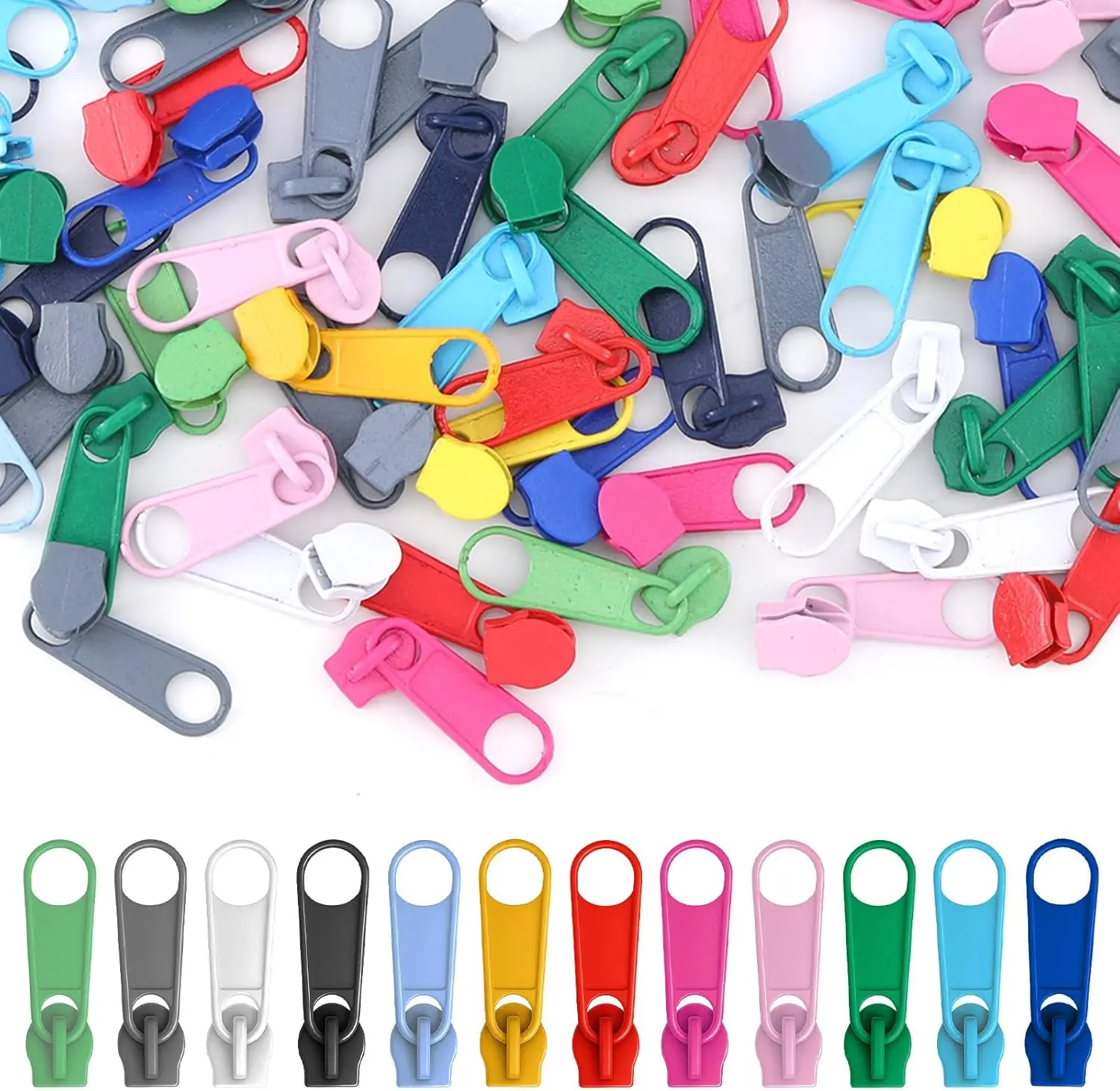 100 PCS Metal Zipper Slider Replacement Kit, #3 Universal Zipper Repair Kit, Replacement Sliders, Zipper Pull Repair Kit for Clothing, Jackets, Coats & Backpacks, Universal Zipper Fix and Repair Accessories